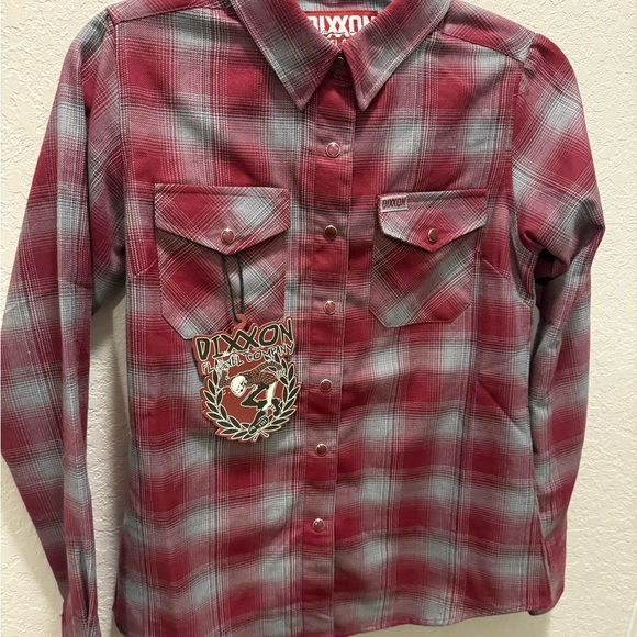 DIXXON Pinot and Gray Plaid Pearl Snap Button Flannel Size S - Picture 1 of 9